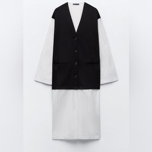 Zara blue sweater knit vest stripped attached cotton Sz L